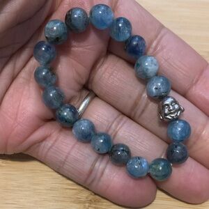 Natural Kyanite Gemstone Bracelet a with Buddha Charm unisex